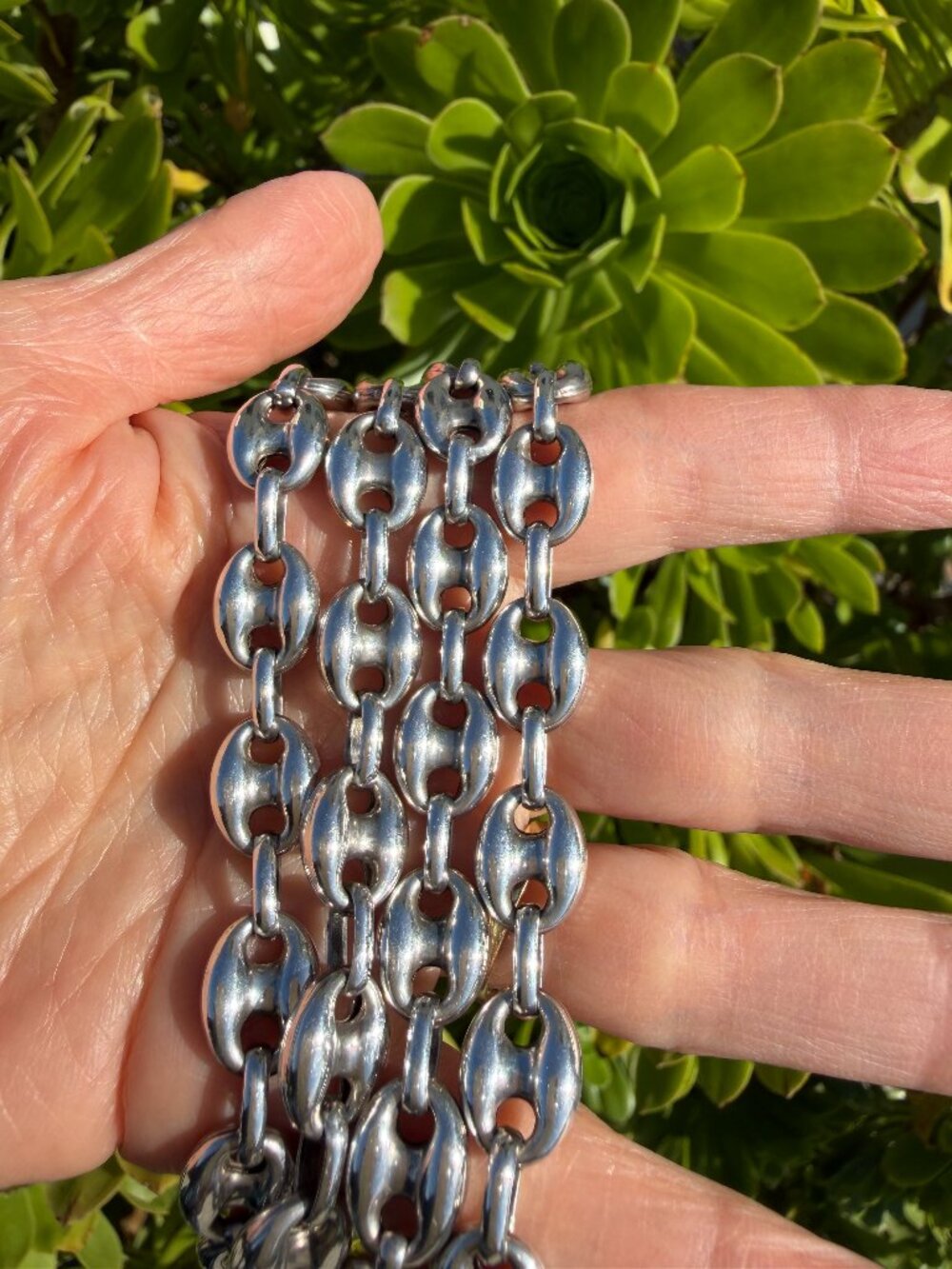French vintage sterling silver, puffed mariner chain, 22" long, 10 mm wide